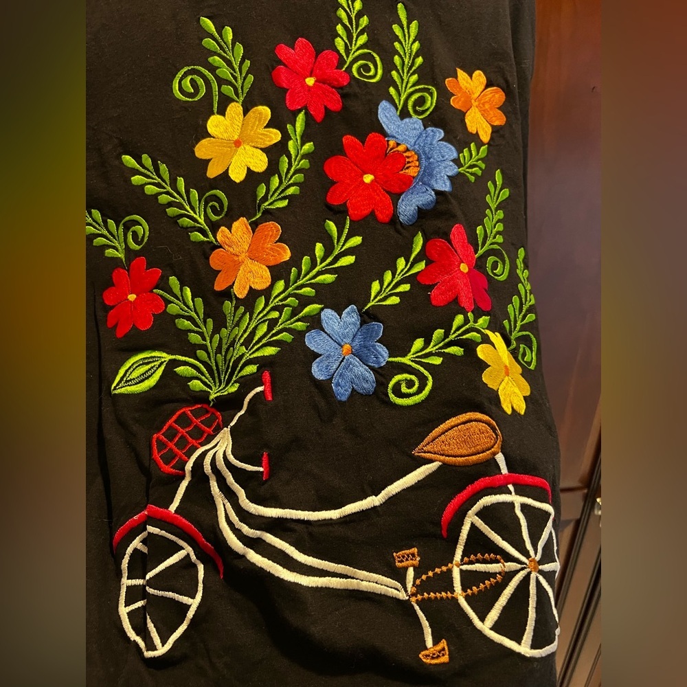 Colorful Floral Embroidered Long Sleeve T-Shirt - - Picture 3 of 5